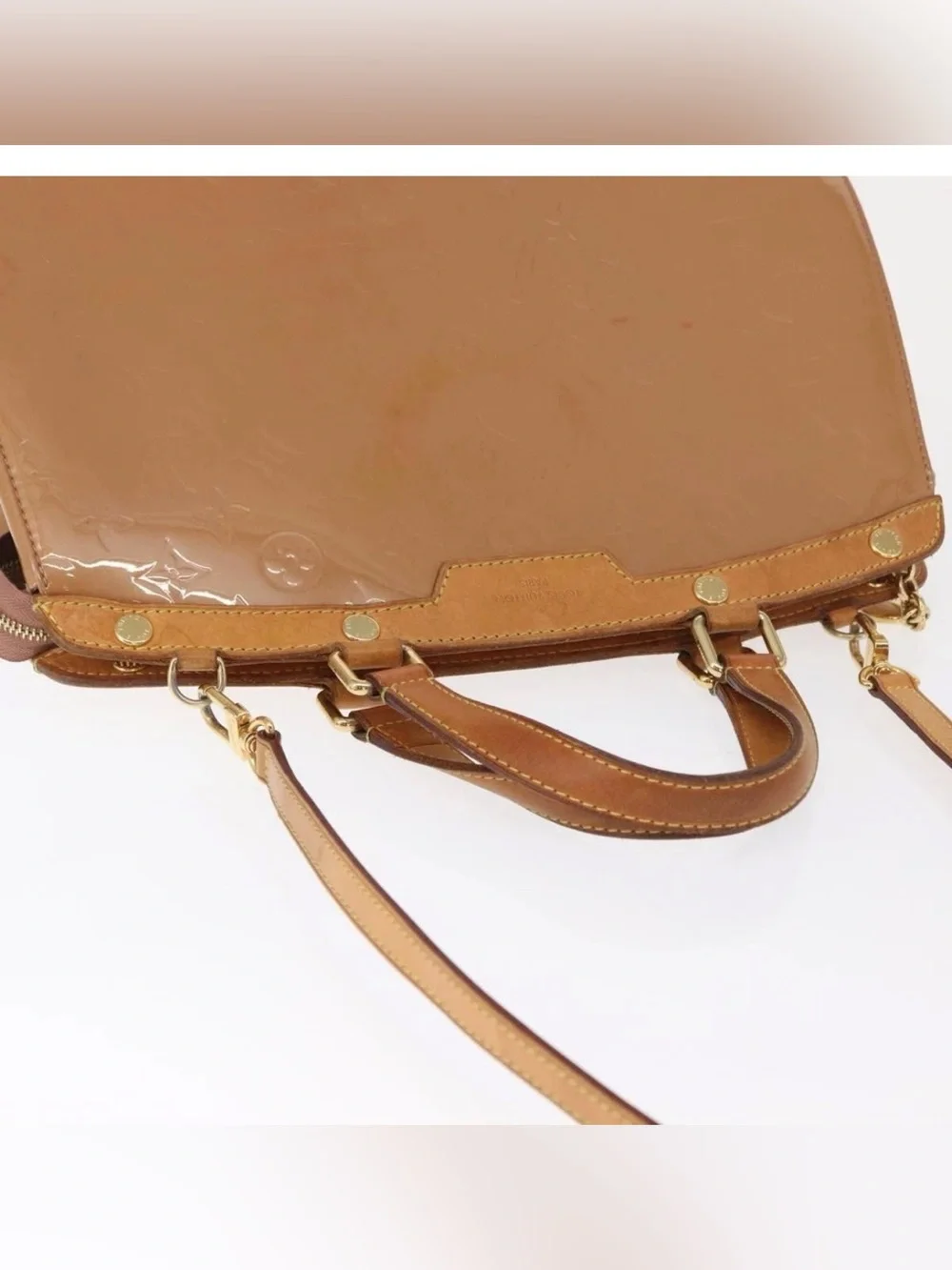 👜 LOUIS VUITTON Vernis Monogram Leather Satchel GM Rose Velour Crossbody handbag